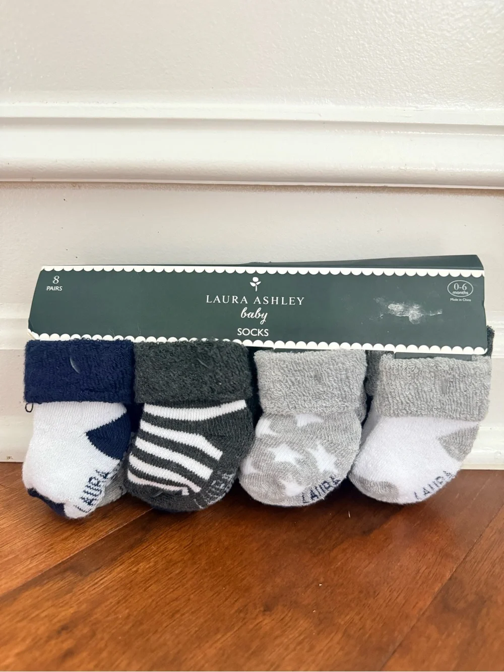 Laura Ashley Baby 4-Pack Socks in Navy, Gray, and White